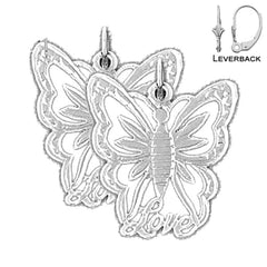 Sterling Silver 22mm Butterflies Earrings (White or Yellow Gold Plated)