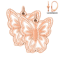 Pendientes Mariposas de Oro de 14K o 18K de 22mm