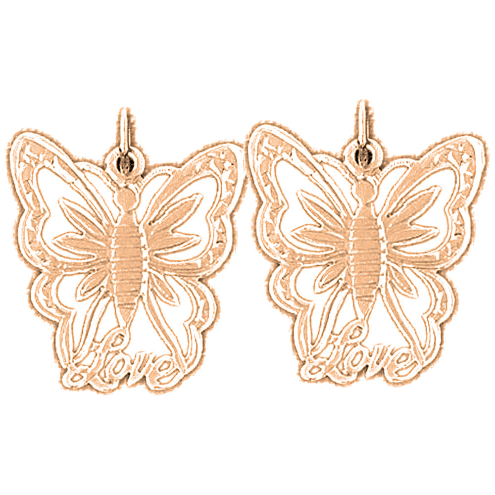 14K or 18K Gold 22mm Butterflies Earrings