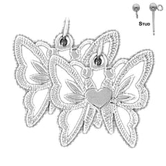 Sterling Silver 20mm Butterflies Earrings (White or Yellow Gold Plated)