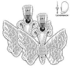 Sterling Silver 17mm Butterflies Earrings (White or Yellow Gold Plated)