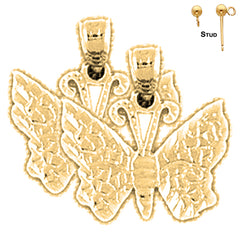 Sterling Silver 17mm Butterflies Earrings (White or Yellow Gold Plated)