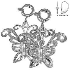 Sterling Silver 22mm Butterflies Earrings (White or Yellow Gold Plated)