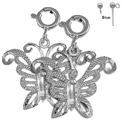 Sterling Silver 22mm Butterflies Earrings (White or Yellow Gold Plated)