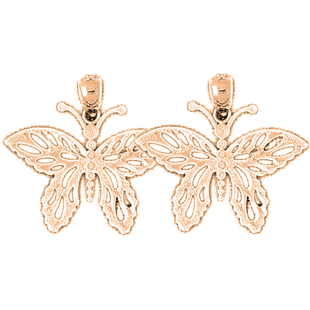 14K or 18K Gold 23mm Butterflies Earrings