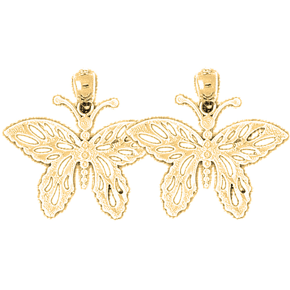 14K or 18K Gold 23mm Butterflies Earrings