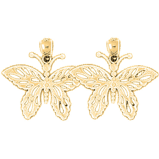 14K or 18K Gold 23mm Butterflies Earrings