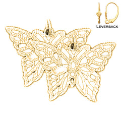 Sterling Silver 20mm Butterflies Earrings (White or Yellow Gold Plated)