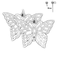 Sterling Silver 20mm Butterflies Earrings (White or Yellow Gold Plated)