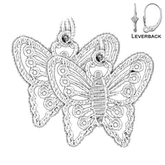 Pendientes de mariposas de plata de ley de 21 mm (chapados en oro blanco o amarillo)