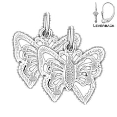 Pendientes de mariposas de plata de ley de 15 mm (chapados en oro blanco o amarillo)