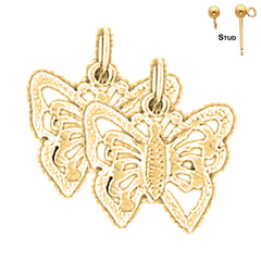 Pendientes de mariposas de plata de ley de 15 mm (chapados en oro blanco o amarillo)