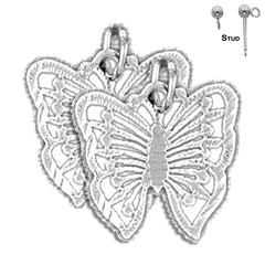 Pendientes de mariposas de plata de ley de 16 mm (chapados en oro blanco o amarillo)