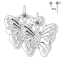 Pendientes de mariposas de plata de ley de 18 mm (chapados en oro blanco o amarillo)
