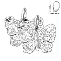 Pendientes de mariposas de plata de ley de 15 mm (chapados en oro blanco o amarillo)