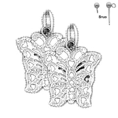 Pendientes de mariposas de plata de ley de 18 mm (chapados en oro blanco o amarillo)