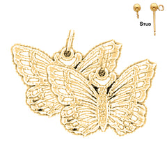 Pendientes de mariposas de plata de ley de 16 mm (chapados en oro blanco o amarillo)