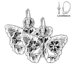 Pendientes de mariposas de plata de ley de 14 mm (chapados en oro blanco o amarillo)