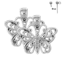 Pendientes de mariposas de plata de ley de 20 mm (chapados en oro blanco o amarillo)