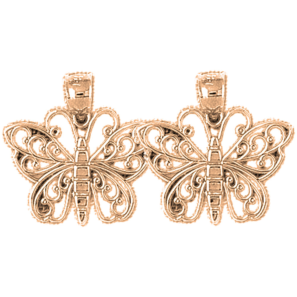 14K or 18K Gold 20mm Butterflies Earrings