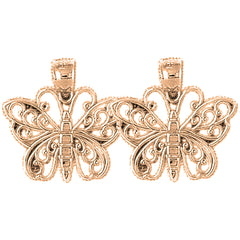 14K or 18K Gold 20mm Butterflies Earrings