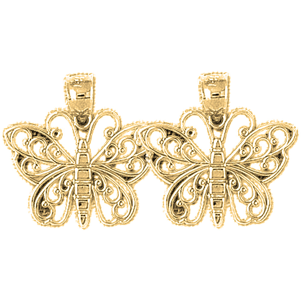 14K or 18K Gold 20mm Butterflies Earrings