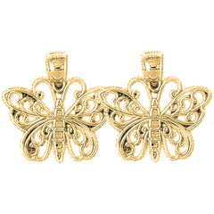 14K or 18K Gold 20mm Butterflies Earrings