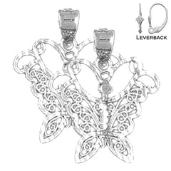 Schmetterlingsohrringe aus Sterlingsilber, 22 mm (weiß- oder gelbvergoldet)