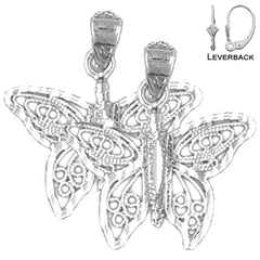 Sterling Silver 20mm Butterfly Earrings (White or Yellow Gold Plated)