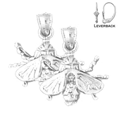 Sterling Silver 17mm Bee Earrings (White or Yellow Gold Plated)