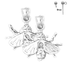Sterling Silver 17mm Bee Earrings (White or Yellow Gold Plated)