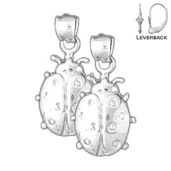Sterling Silver 19mm Ladybug Earrings (White or Yellow Gold Plated)
