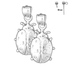 Sterling Silver 19mm Ladybug Earrings (White or Yellow Gold Plated)
