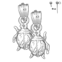Sterling Silver 17mm Ladybug Earrings (White or Yellow Gold Plated)