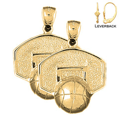 Sterling Silver 31mm Basketball Basket Earrings (White or Yellow Gold Plated)