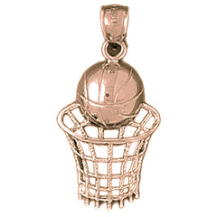 10K, 14K or 18K Gold Basketball Basket Pendant
