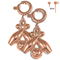 14K or 18K Gold Bowling Pin And Ball Earrings