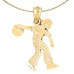14K or 18K Gold Bowling Player Pendant