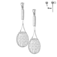 Sterling Silver 66mm Tennis Racquets Earrings (White or Yellow Gold Plated)