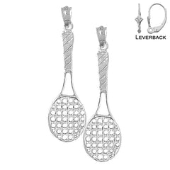 Sterling Silver 44mm Tennis Racquets Earrings (White or Yellow Gold Plated)