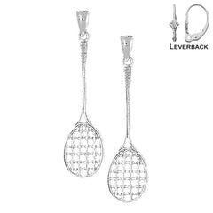 Sterling Silver 44mm Tennis Racquets Earrings (White or Yellow Gold Plated)