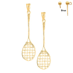 Sterling Silver 44mm Tennis Racquets Earrings (White or Yellow Gold Plated)