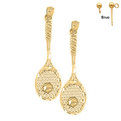 Sterling Silver 39mm Tennis Racquets Earrings (White or Yellow Gold Plated)