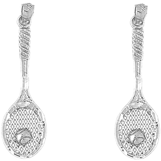 Sterling Silver 39mm Tennis Racquets Earrings