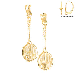 Sterling Silver 30mm Tennis Racquets Earrings (White or Yellow Gold Plated)
