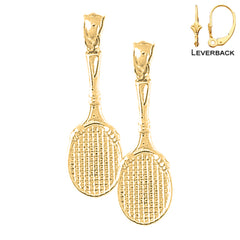 Sterling Silver 31mm Tennis Racquets Earrings (White or Yellow Gold Plated)