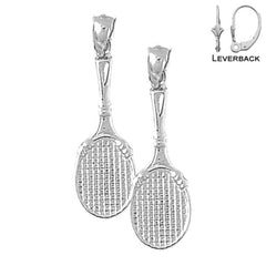 Sterling Silver 31mm Tennis Racquets Earrings (White or Yellow Gold Plated)