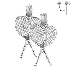 Sterling Silver 23mm Tennis Racquets Earrings (White or Yellow Gold Plated)