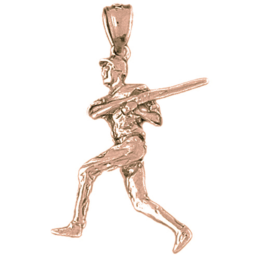 10K, 14K or 18K Gold 3D Baseball Player Pendant