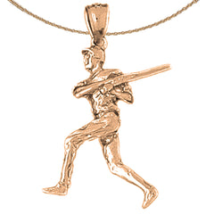 10K, 14K or 18K Gold 3D Baseball Player Pendant